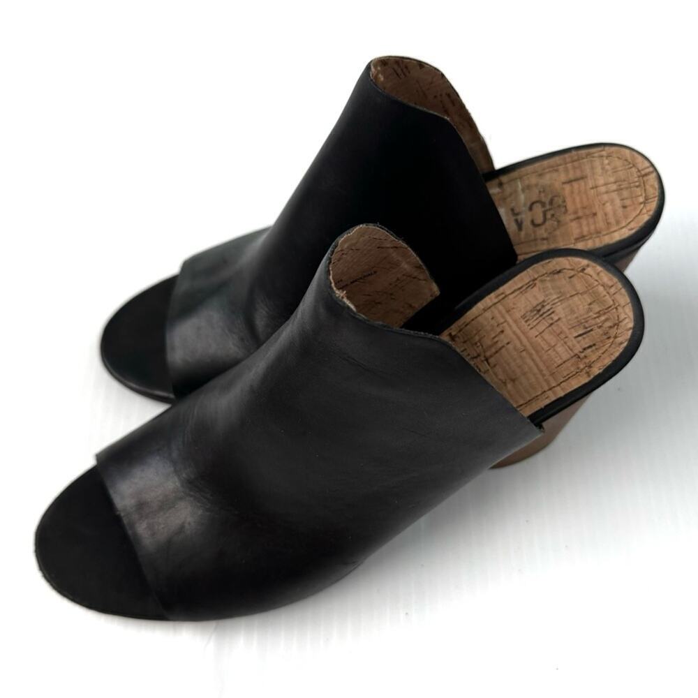 Luca Lane Hilaire leather upper stacked heel peep toe slipon shoes black size 10 - Picture 2 of 12